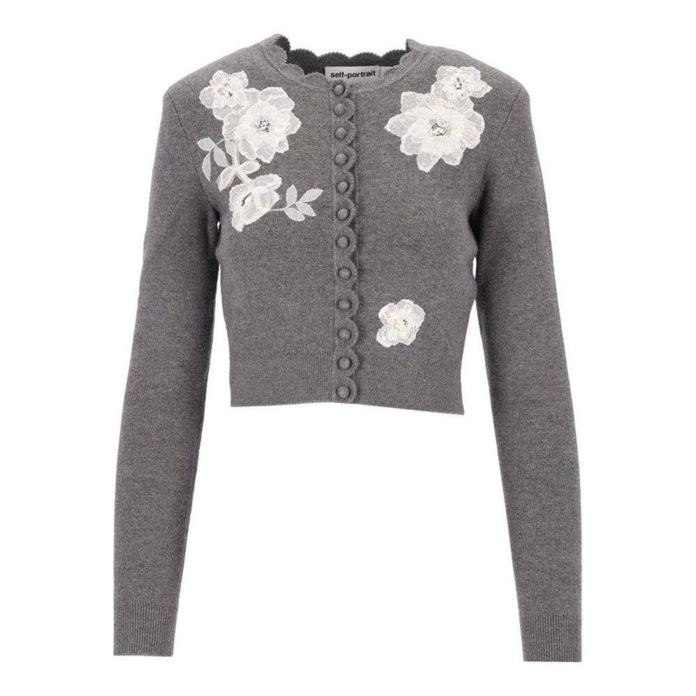 Self-Portrait Women Knit Cardigan With Lace Flowers
